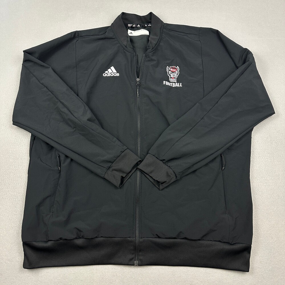 NC State Wolfpack Jacket Men 2XL Tall Black Adidas Zip Windbreaker Player Issued